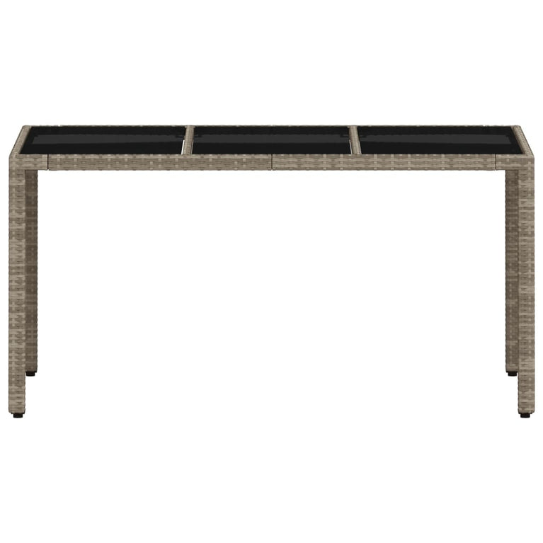 Tuintafel met glazen blad 150x90x75 cm poly rattan lichtgrijs