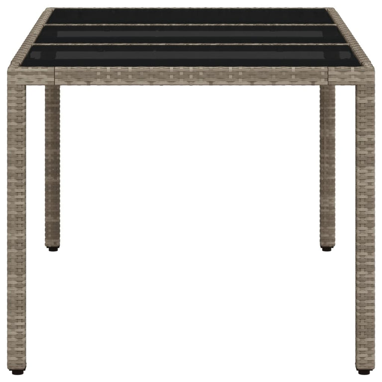 Tuintafel met glazen blad 150x90x75 cm poly rattan lichtgrijs