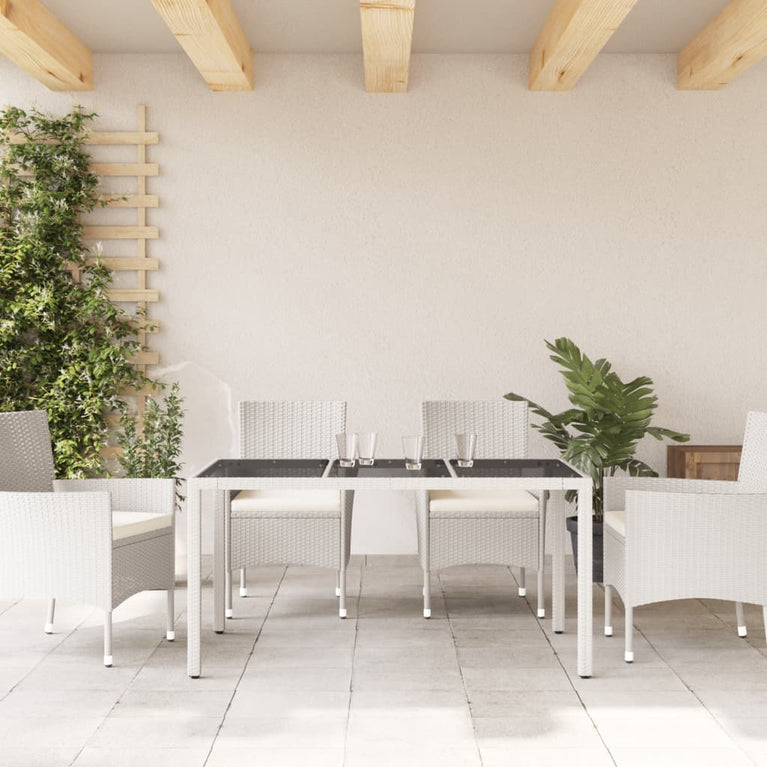 Tuintafel met glazen blad 150x90x75 cm poly rattan wit