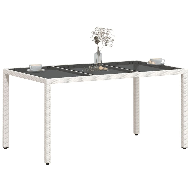 Tuintafel met glazen blad 150x90x75 cm poly rattan wit