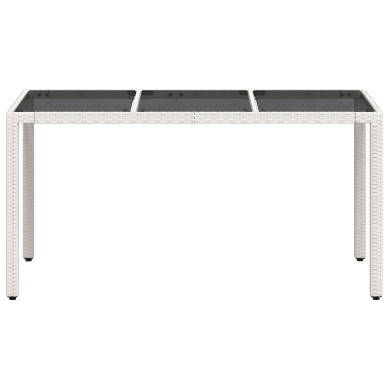 Tuintafel met glazen blad 150x90x75 cm poly rattan wit