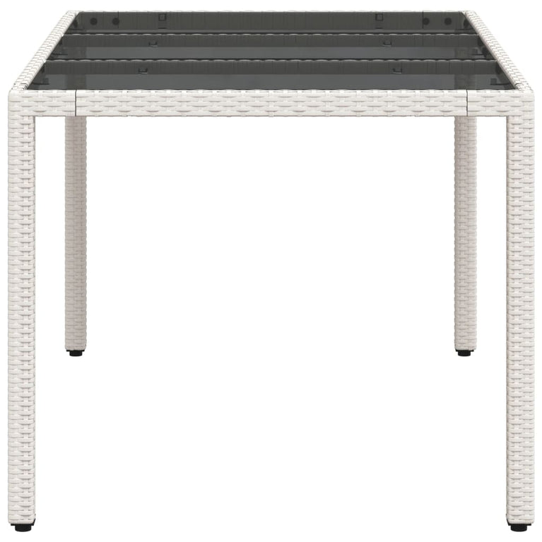 Tuintafel met glazen blad 150x90x75 cm poly rattan wit