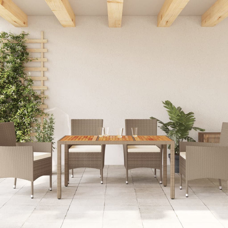 Tuintafel 150x90x75 cm poly rattan en massief acaciahout beige