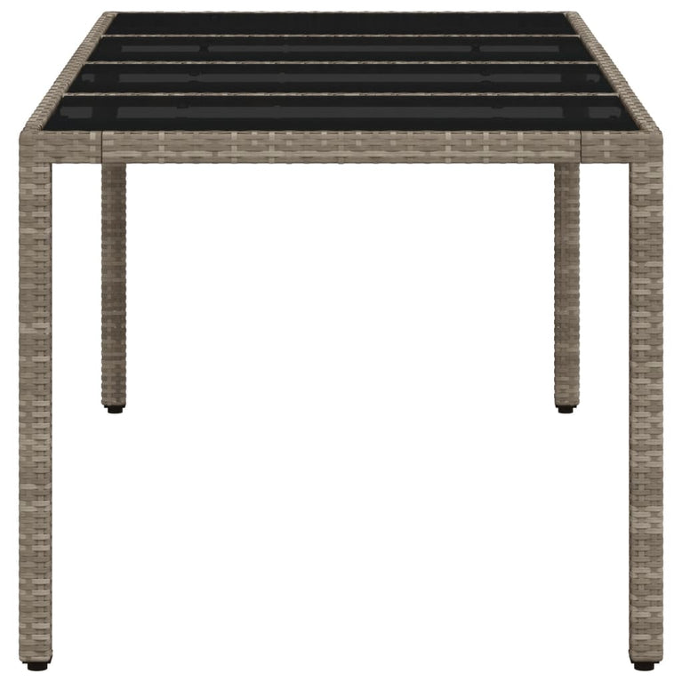 Tuintafel met glazen blad 190x90x75 cm poly rattan lichtgrijs