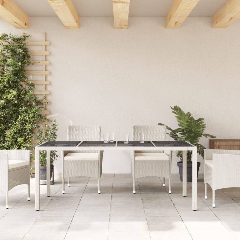 Tuintafel met glazen blad 190x90x75 cm poly rattan wit