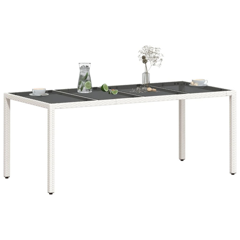 Tuintafel met glazen blad 190x90x75 cm poly rattan wit