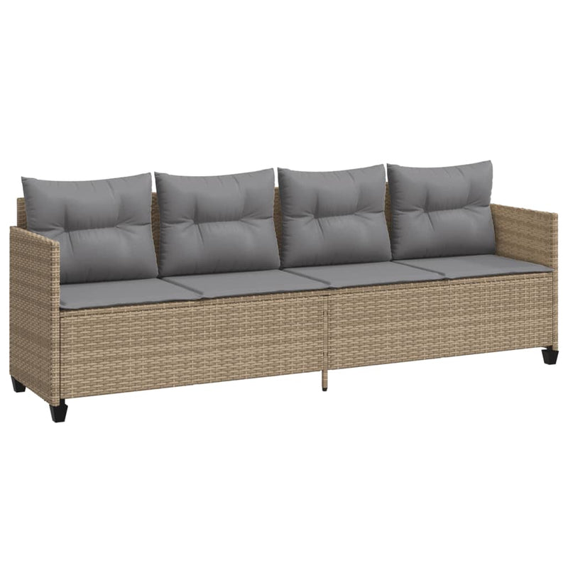 Ligbed met kussens poly rattan beige