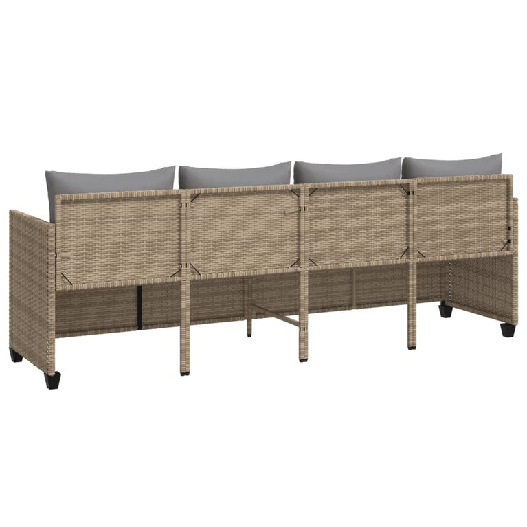 Ligbed met kussens poly rattan beige