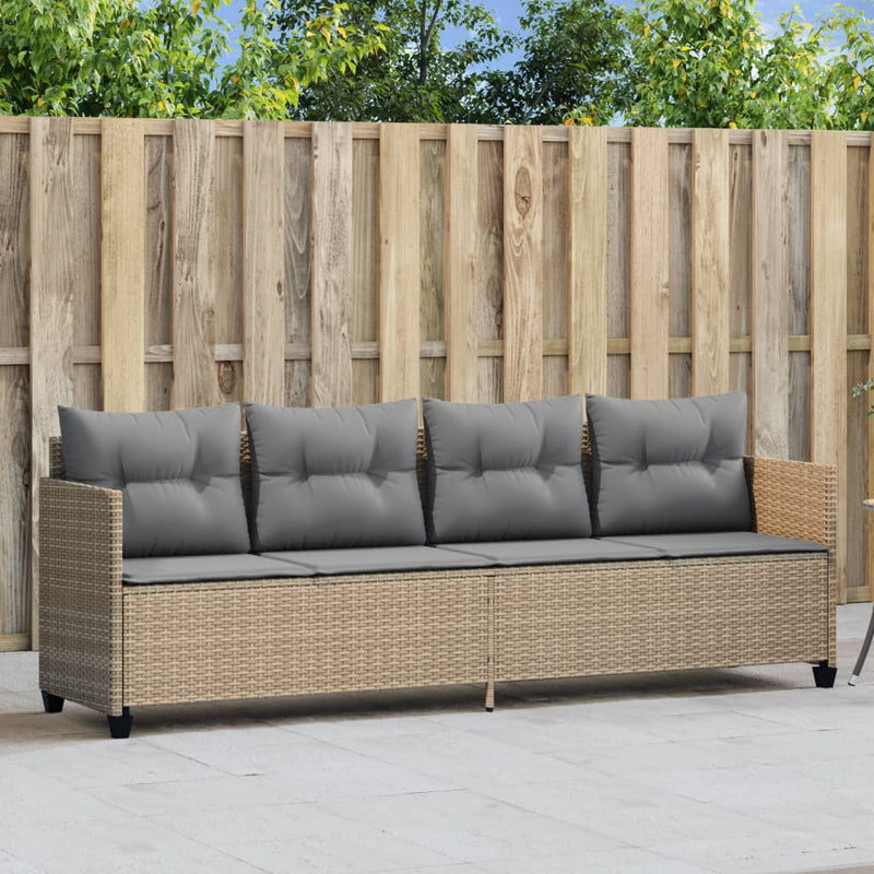 Ligbed met kussens poly rattan beige