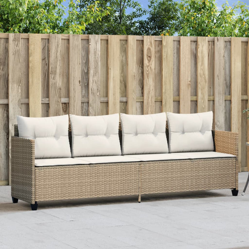 Ligbed met kussens poly rattan beige