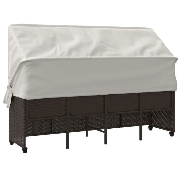 Ligbed met luifel en kussens poly rattan bruin