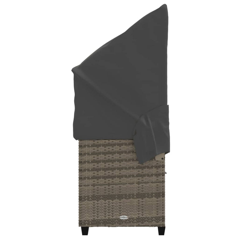 Ligbed met luifel en kussens poly rattan grijs