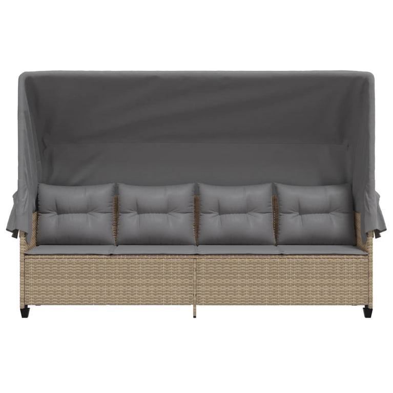 Ligbed met luifel en kussen poly rattan beige
