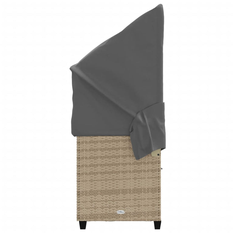 Ligbed met luifel en kussen poly rattan beige