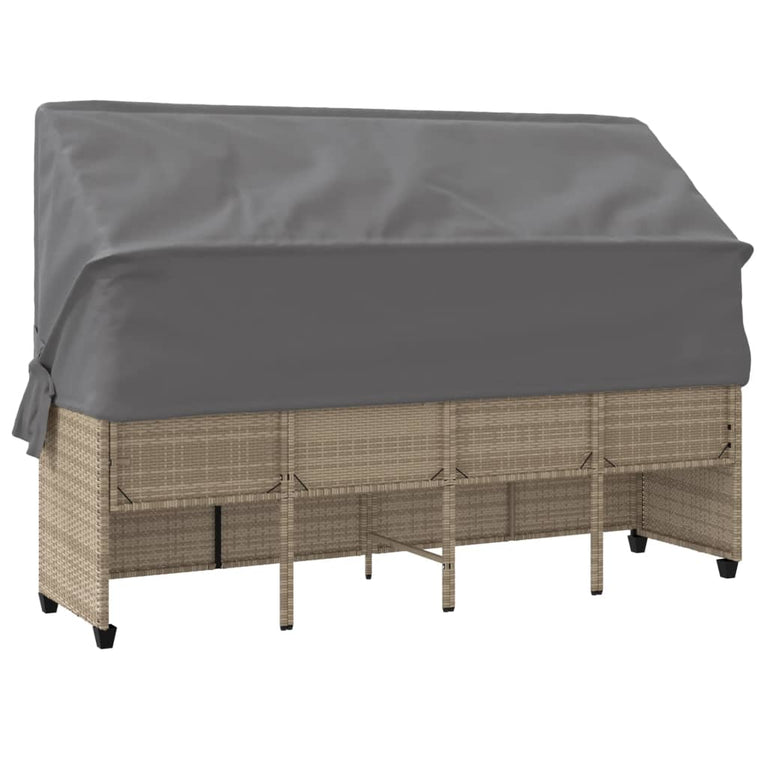 Ligbed met luifel en kussen poly rattan beige