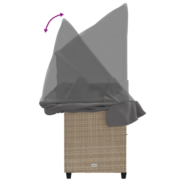 Ligbed met luifel en kussen poly rattan beige