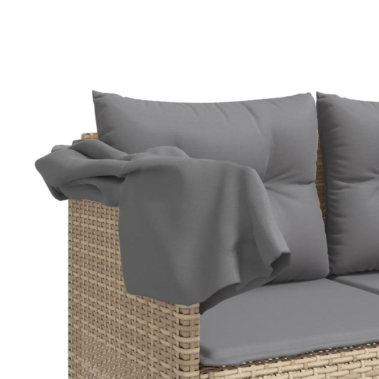 Ligbed met luifel en kussen poly rattan beige
