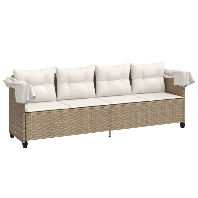 Ligbed met luifel en kussen poly rattan beige