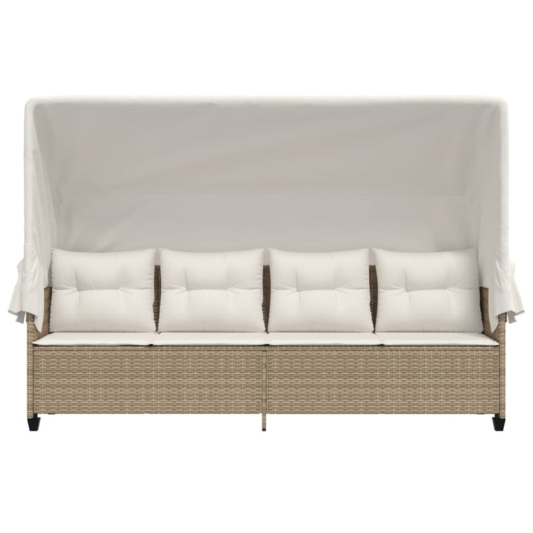 Ligbed met luifel en kussen poly rattan beige