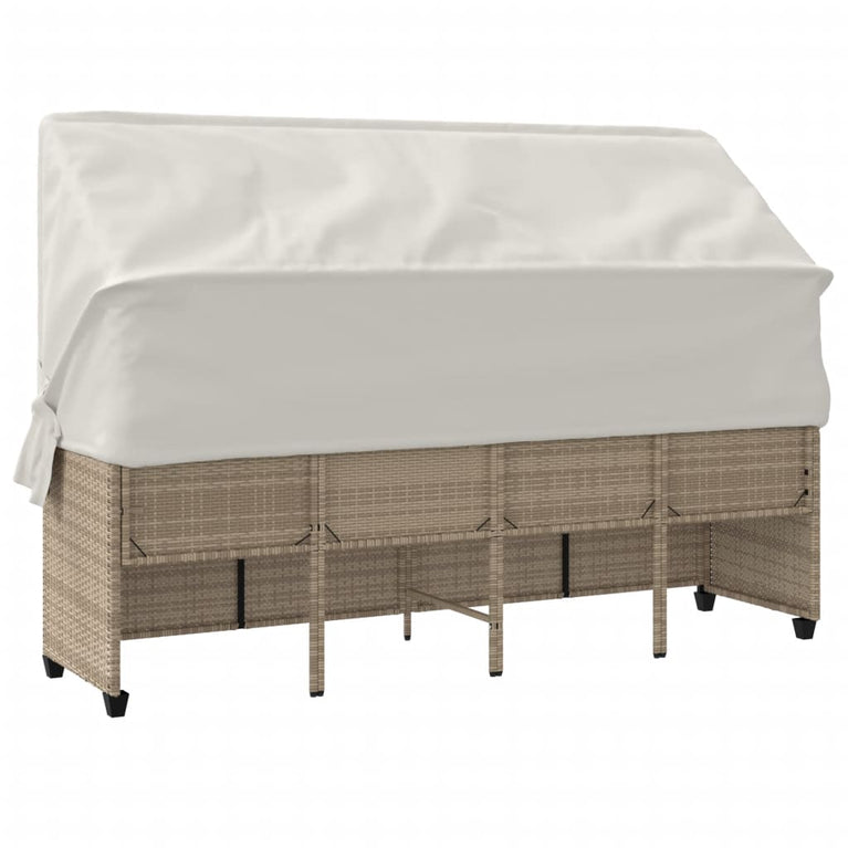Ligbed met luifel en kussen poly rattan beige