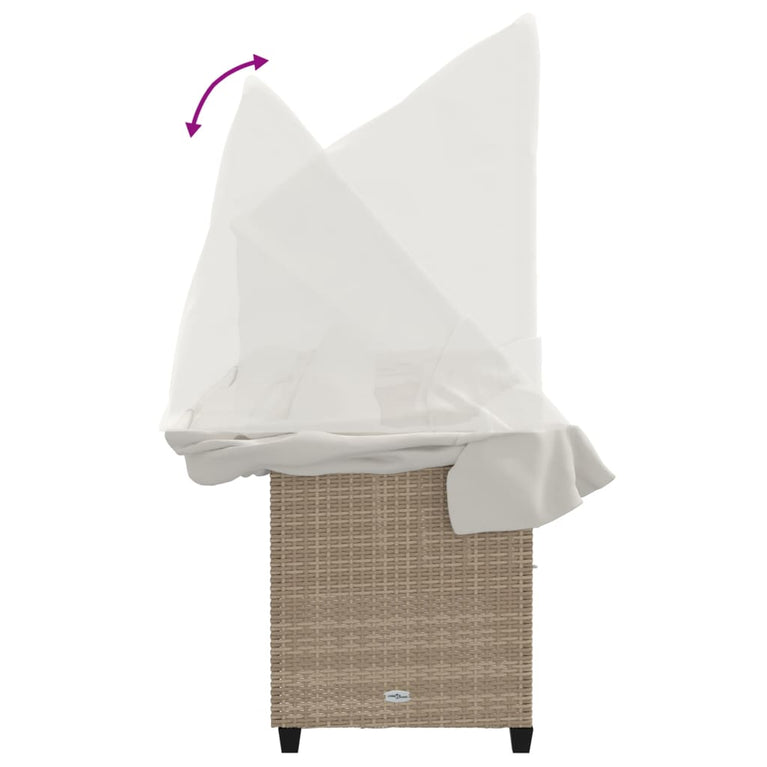 Ligbed met luifel en kussen poly rattan beige