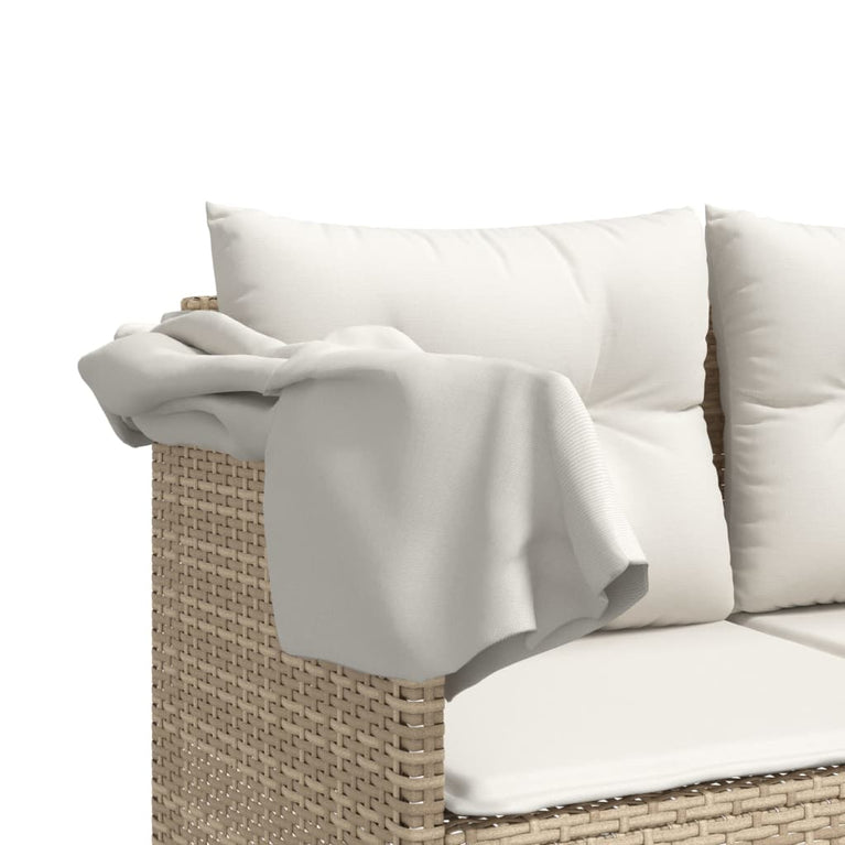 Ligbed met luifel en kussen poly rattan beige