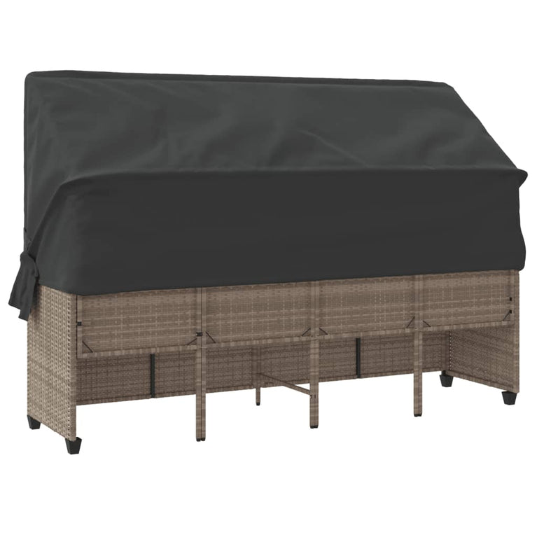 Ligbed met luifel en kussens poly rattan lichtgrijs