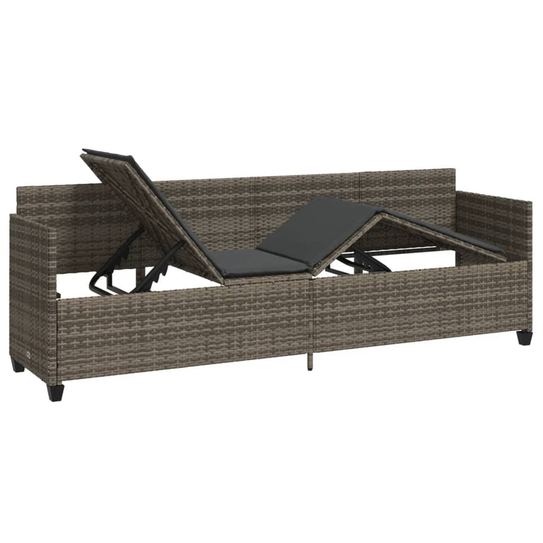 Ligbed met kussen poly rattan grijs