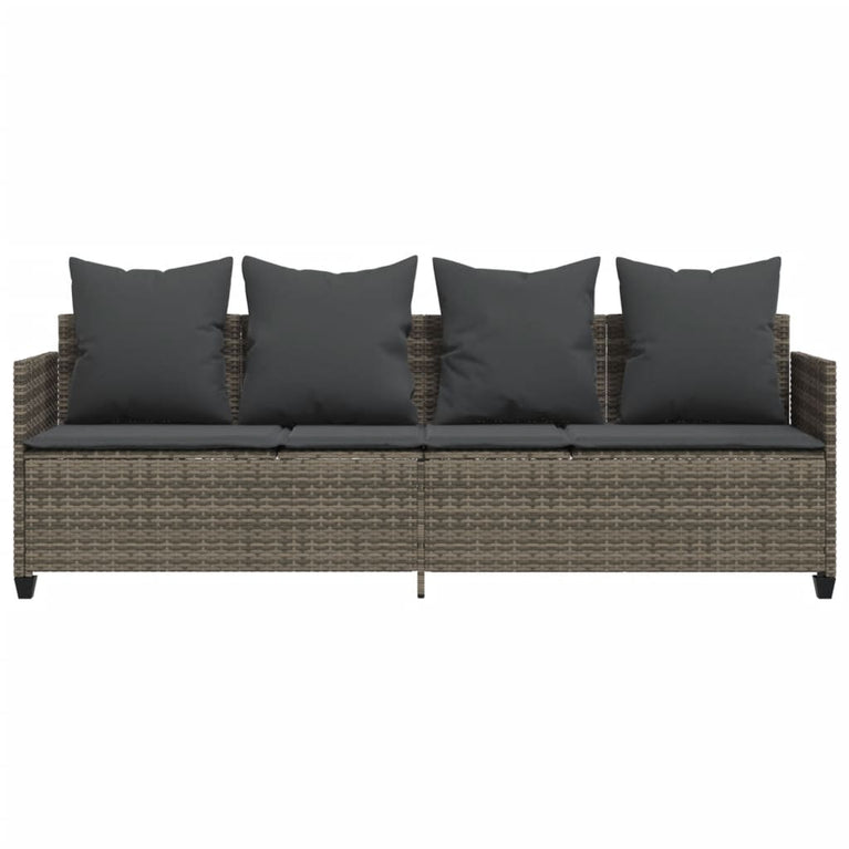 Ligbed met kussen poly rattan grijs