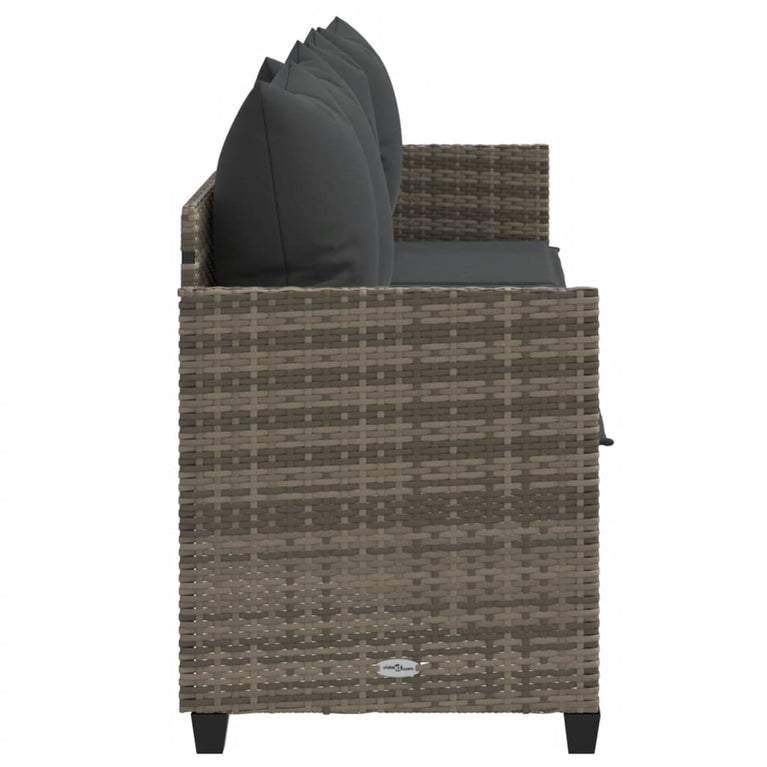 Ligbed met kussen poly rattan grijs