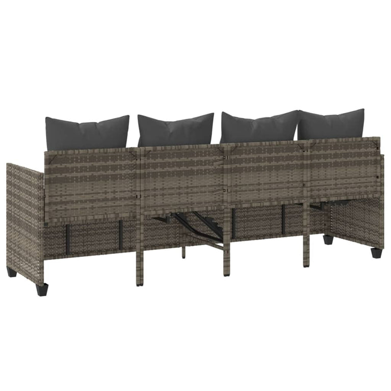 Ligbed met kussen poly rattan grijs