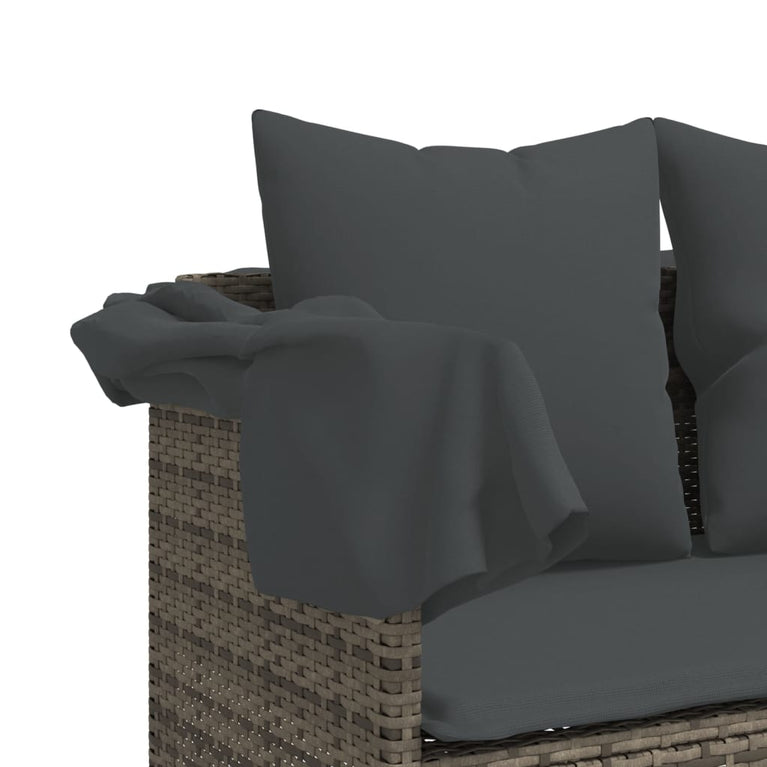 Ligbed met kussen poly rattan grijs