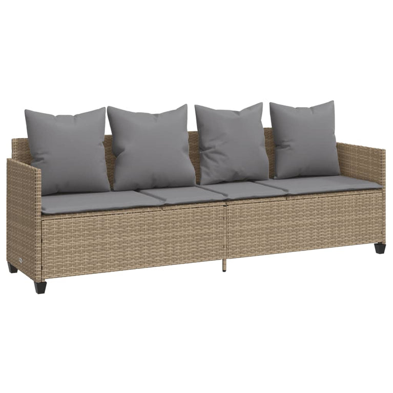 Ligbed met kussens poly rattan beige