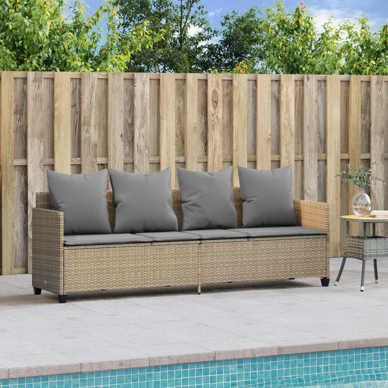 Ligbed met kussens poly rattan beige
