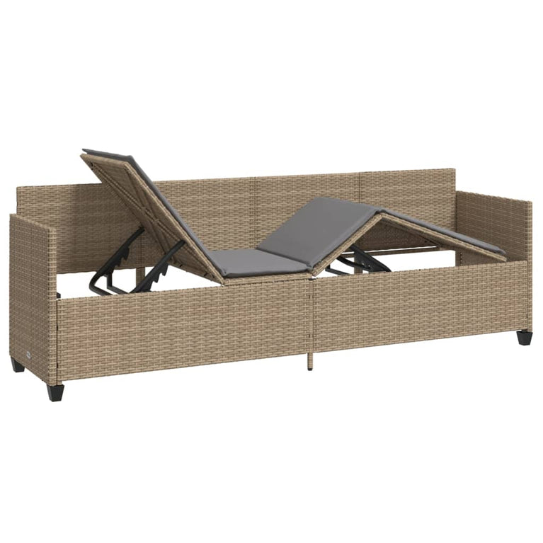 Ligbed met kussens poly rattan beige