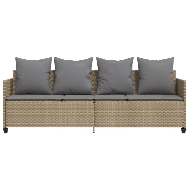 Ligbed met kussens poly rattan beige