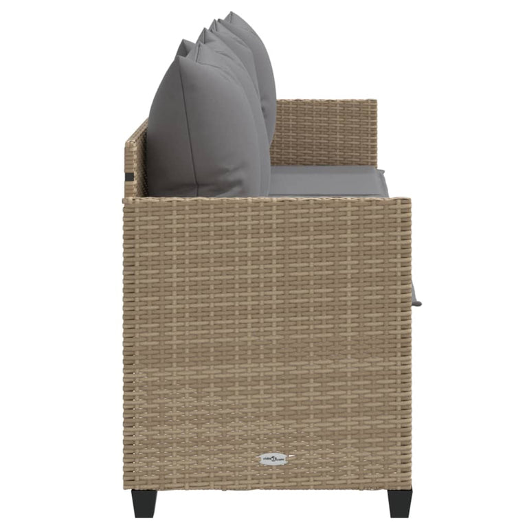 Ligbed met kussens poly rattan beige
