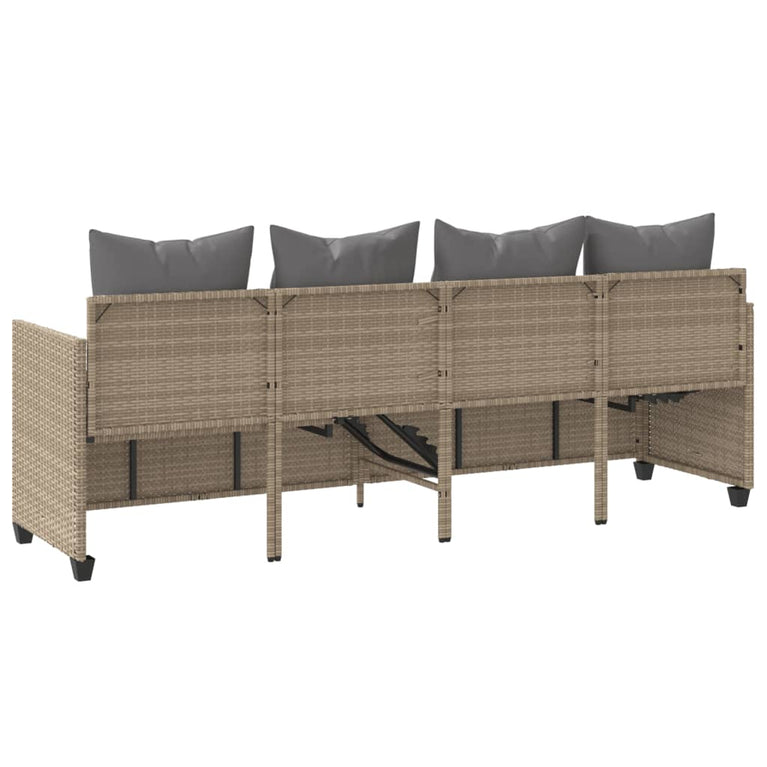 Ligbed met kussens poly rattan beige