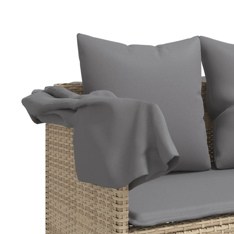 Ligbed met kussens poly rattan beige