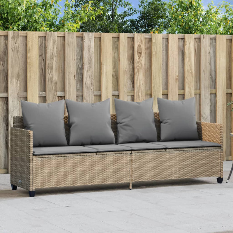 Ligbed met kussens poly rattan beige