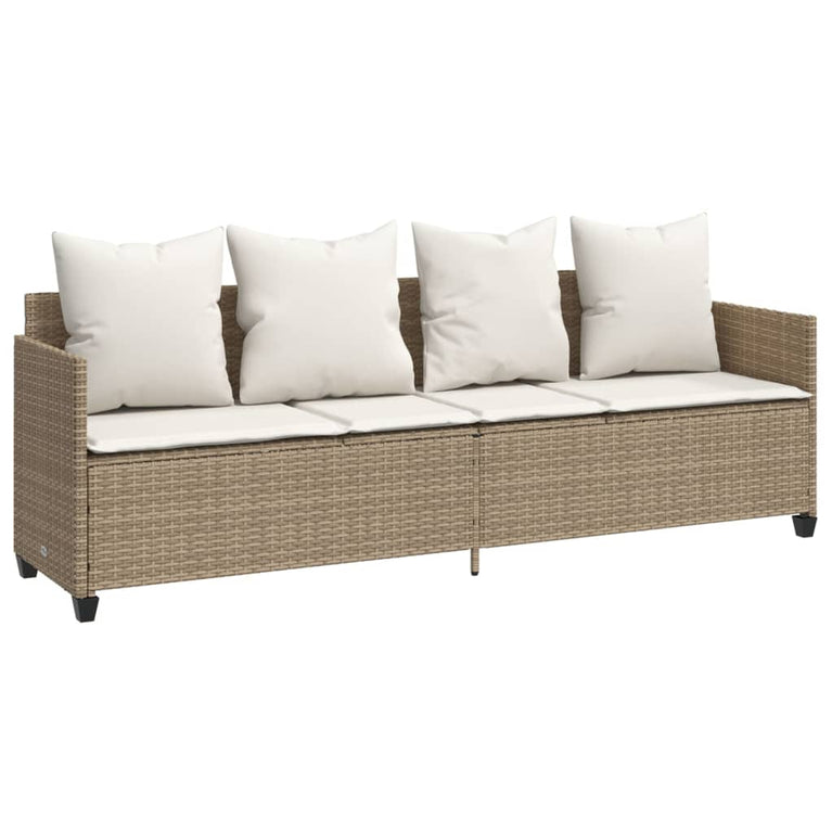 Ligbed met kussens poly rattan beige