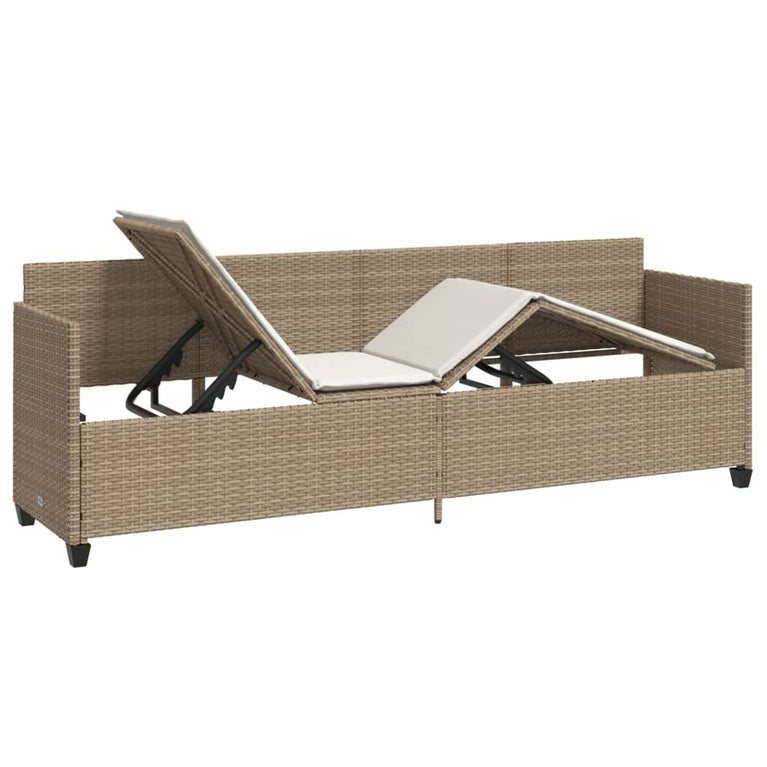 Ligbed met kussens poly rattan beige