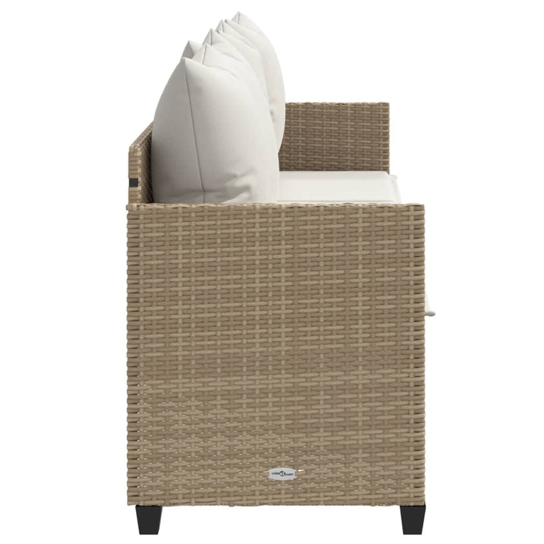 Ligbed met kussens poly rattan beige