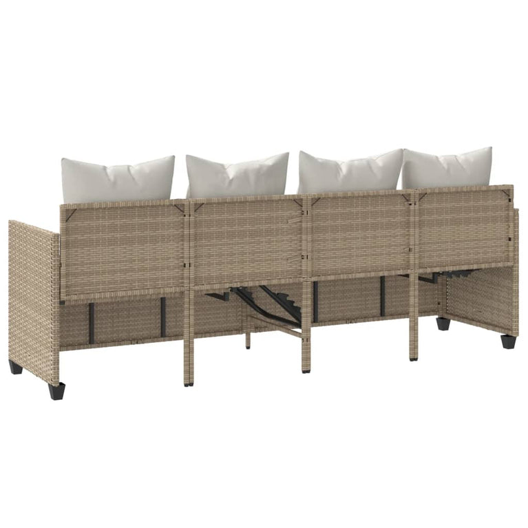 Ligbed met kussens poly rattan beige