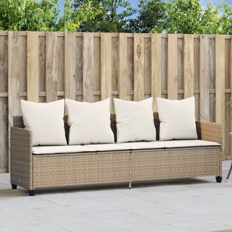 Ligbed met kussens poly rattan beige