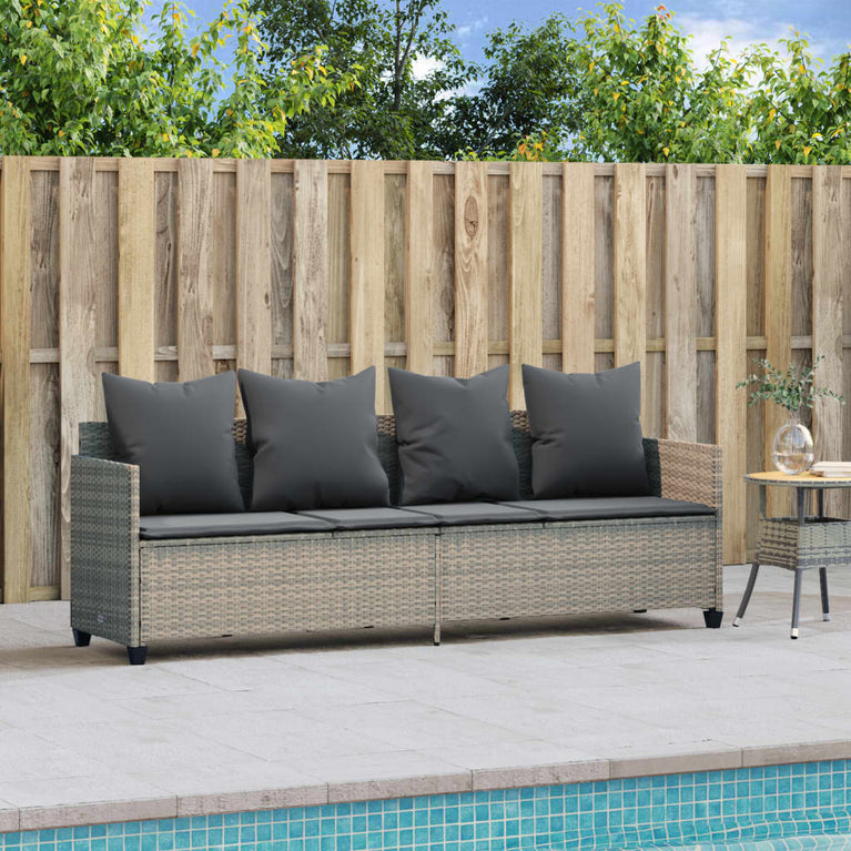 Ligbed met kussen poly rattan lichtgrijs