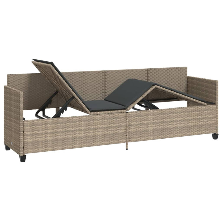 Ligbed met kussen poly rattan lichtgrijs