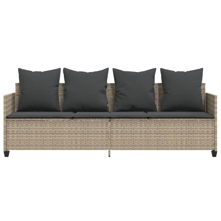 Ligbed met kussen poly rattan lichtgrijs