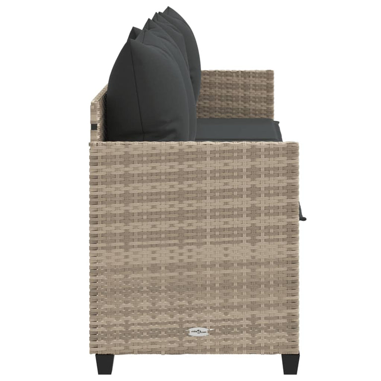 Ligbed met kussen poly rattan lichtgrijs