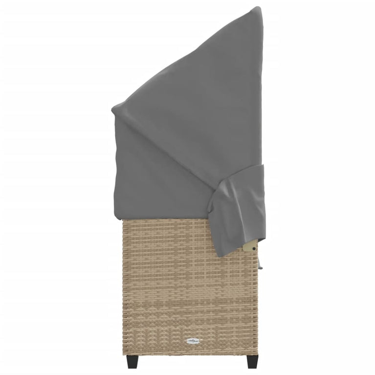 Ligbed met luifel en kussen poly rattan beige